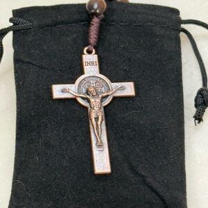 Bronze Crucifix Pendant with Dark Brown Wood Beads Rosary